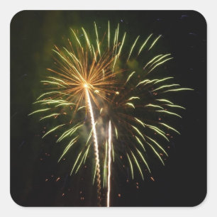 Groene en Gold Fireworks Holiday Celebration Vierkante Sticker