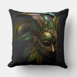 GROENE EN GOLD MARDI GRAS MASK & FEATHERS KUSSEN