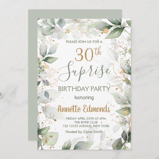 Groene en goudbladeren 30e verjaardag van de geboo kaart (Voorkant / Achterkant)