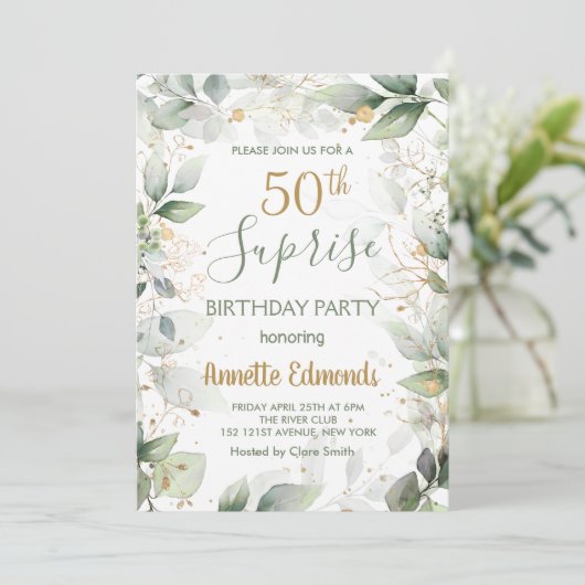 Groene en goudbladeren 50e verjaardag van de Birth Kaart (Staand voorkant)