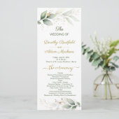Groene en goudbladeren, confetti Wedding Programme Kaart (Staand voorkant)