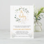 Groene en goudbladeren Oh Baby shower Kaart (Staand voorkant)