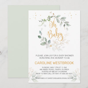Groene en goudbladeren Oh Baby shower Kaart
