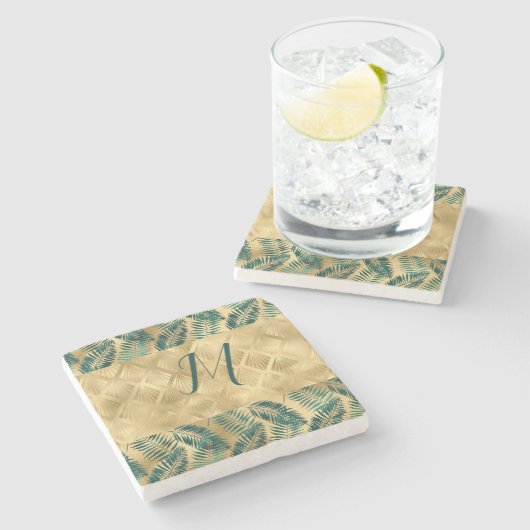 Groene en goudbladeren stenen onderzetter (Zijkant)