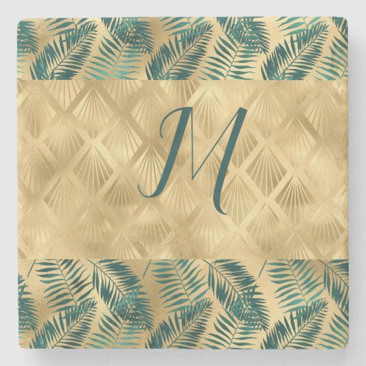 Groene en goudbladeren stenen onderzetter (Voorkant)