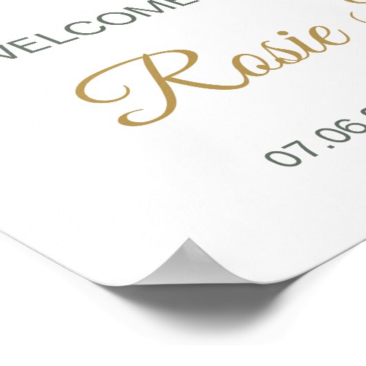 Groene en goudbladeren, welkom Baptisme-teken Poster (Hoek)