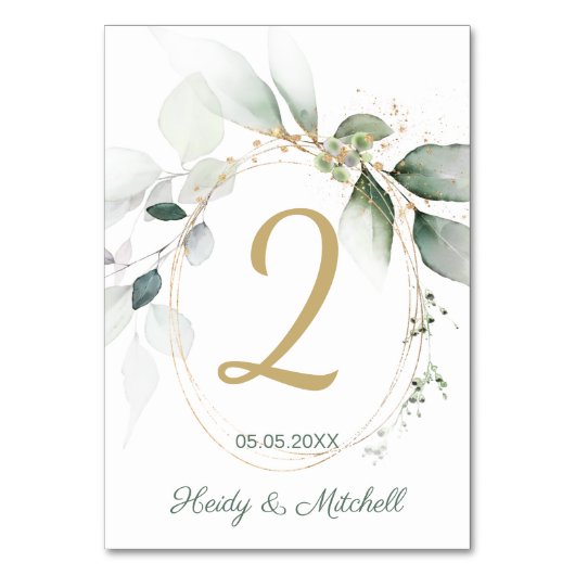 Groene en goudbladerij, bruiloft kaart (Achterkant)