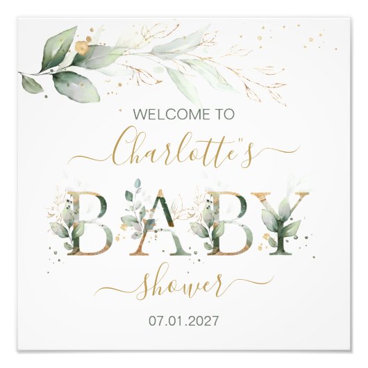 Groene en goudbladervis WelkomstBaby shower Foto Afdruk (Voorkant)