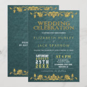 Groene en goudbloeiende borduurboodschappen kaart (Voorkant / Achterkant)