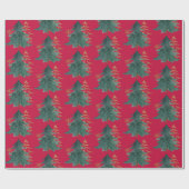 Groene en goudbomen met sneeuwvlokafdruk cadeaupapier (Vlak)