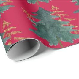 Groene en goudbomen met sneeuwvlokafdruk cadeaupapier