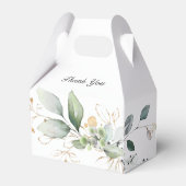 Groene en goudbotanische bruiloft bedankdoosjes (Achterkant)