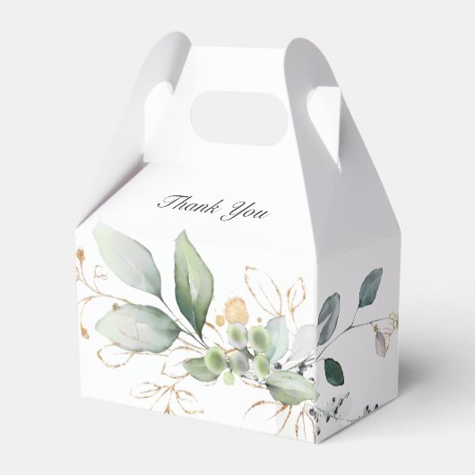 Groene en goudbotanische bruiloft bedankdoosjes (Achterkant)