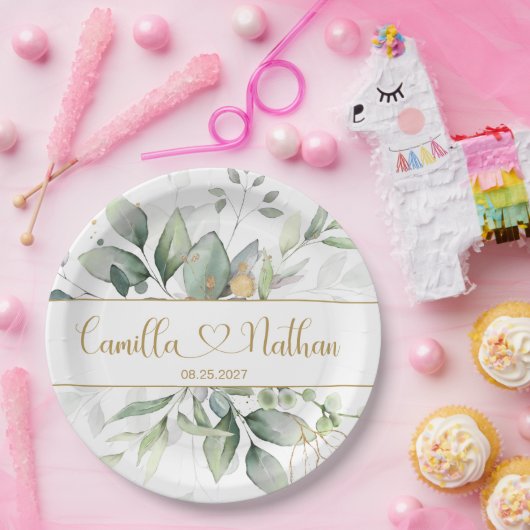 Groene en goudbruinhuwelijken  papieren bordje (Feest)