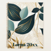 Groene en gouden Abstracte bladeren Planner (Voorkant)