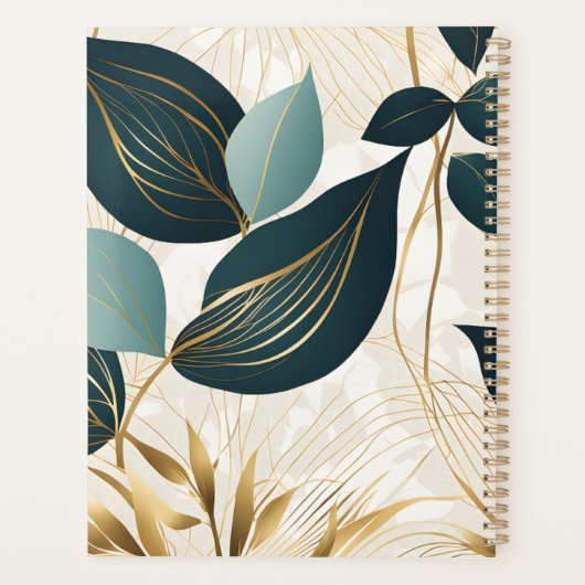 Groene en gouden Abstracte bladeren Planner (Achterkant)