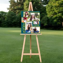 Groene en Gouden Afstudeeraankondiging Meerdere Fo Perfect Poster