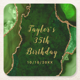 Groene en Gouden Agaat Marmer Verjaardag Kartonnen Onderzetters