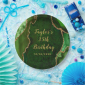 Groene en Gouden Agaat Marmer Verjaardag Papieren Bordje (Feest)