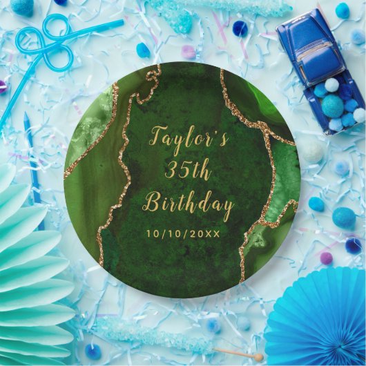 Groene en Gouden Agaat Marmer Verjaardag Papieren Bordje (Feest)