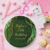 Groene en Gouden Agaat Marmer Verjaardag Papieren Bordje (Feest)