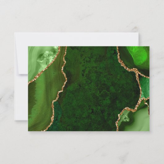 Groene en Gouden Agaat Marmeren Bruiloft RSVP Kaartje (Achterkant)