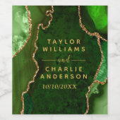 Groene en Gouden Agaat Marmeren Bruiloft Wijn Etiket (Enkel label)