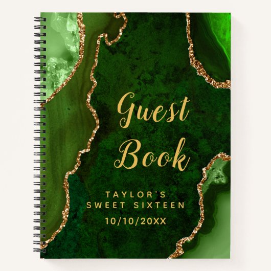 Groene en gouden Agaat Sweet Sixteen Gastenboek Notitieboek (Voorkant)
