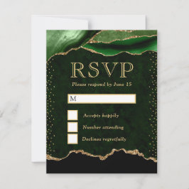 Groene en Gouden Agat Huwelijk RSVP Kaartje