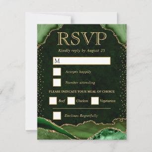 Groene en Gouden Agat Huwelijk RSVP Kaartje
