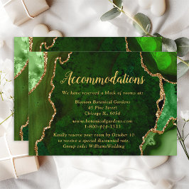 Groene en gouden Agate Wedding Accommodations Informatiekaartje