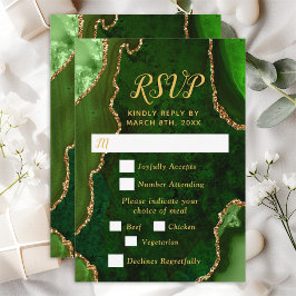 Groene en gouden Agate Wedding Meal Choice RSVP Kaartje