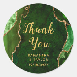 Groene en Gouden Agaten Knikker Bedankt Trouwfeest Ronde Sticker