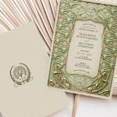 Groene en gouden art deco bruiloft kaart
