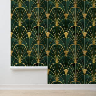 Groene en gouden Art Deco geometrie Behang