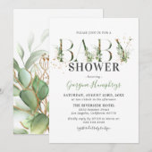 Groene en gouden baby shower kaart (Voorkant / Achterkant)