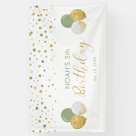 Groene en gouden ballon - 5-jarige kinderen - Bann Spandoek (Verticaal)