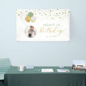 Groene en gouden ballon, eerste verjaardag Fotoban Spandoek (Beurs)