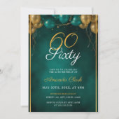 Groene en gouden ballonnen met Lijst 60e verjaarda Kaart (Voorkant)