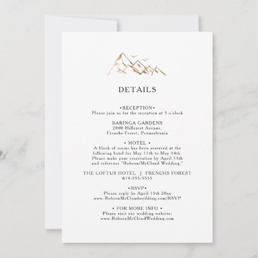 Groene en Gouden Berg Alles In Een Bruiloft Kaart (Achterkant)