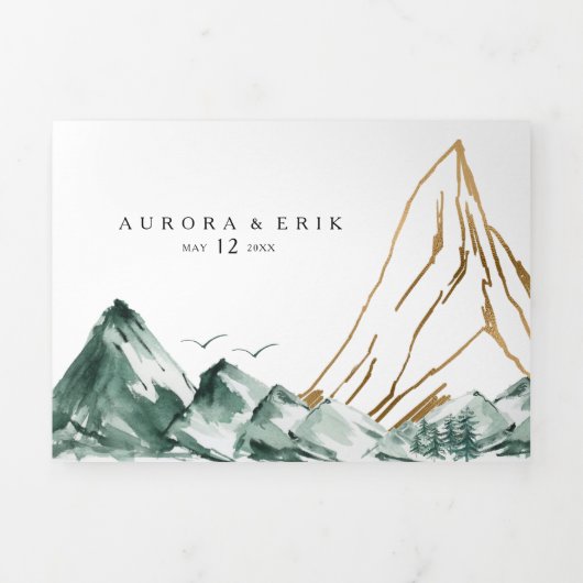 Groene en gouden berg alles-in-één drievoudig drieluik uitnodiging (Cover)