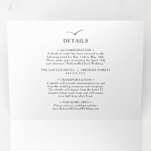 Groene en gouden berg alles-in-één drievoudig drieluik uitnodiging (Binnenzijde eerst)