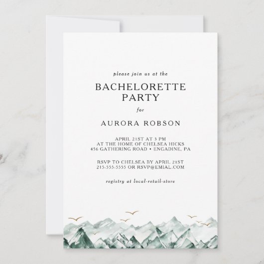 Groene en Gouden Berg Bachelorette Party Invitat Kaart (Voorkant)