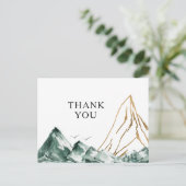 Groene en Gouden Berg Bruiloft Dank U Briefkaart (Staand voorkant)
