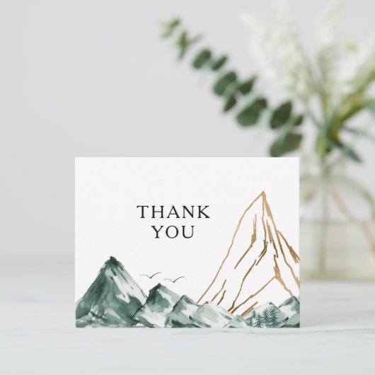 Groene en Gouden Berg Bruiloft Dank U Briefkaart (Staand voorkant)