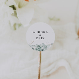 Groene en Gouden Berg Bruiloft Envelop Afdichtinge Ronde Sticker