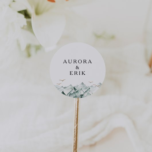 Groene en Gouden Berg Bruiloft Envelop Afdichtinge Ronde Sticker