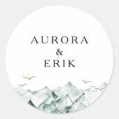 Groene en Gouden Berg Bruiloft Envelop Afdichtinge Ronde Sticker (Voorkant)