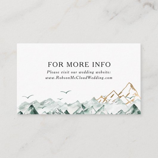 Groene en gouden Berg Bruiloft Website Enclosure Informatiekaartje (Voorkant)