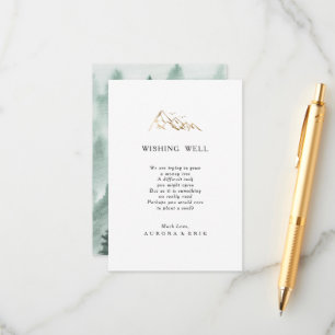 Groene en Gouden Berg Bruiloft Wishing Well Kaart